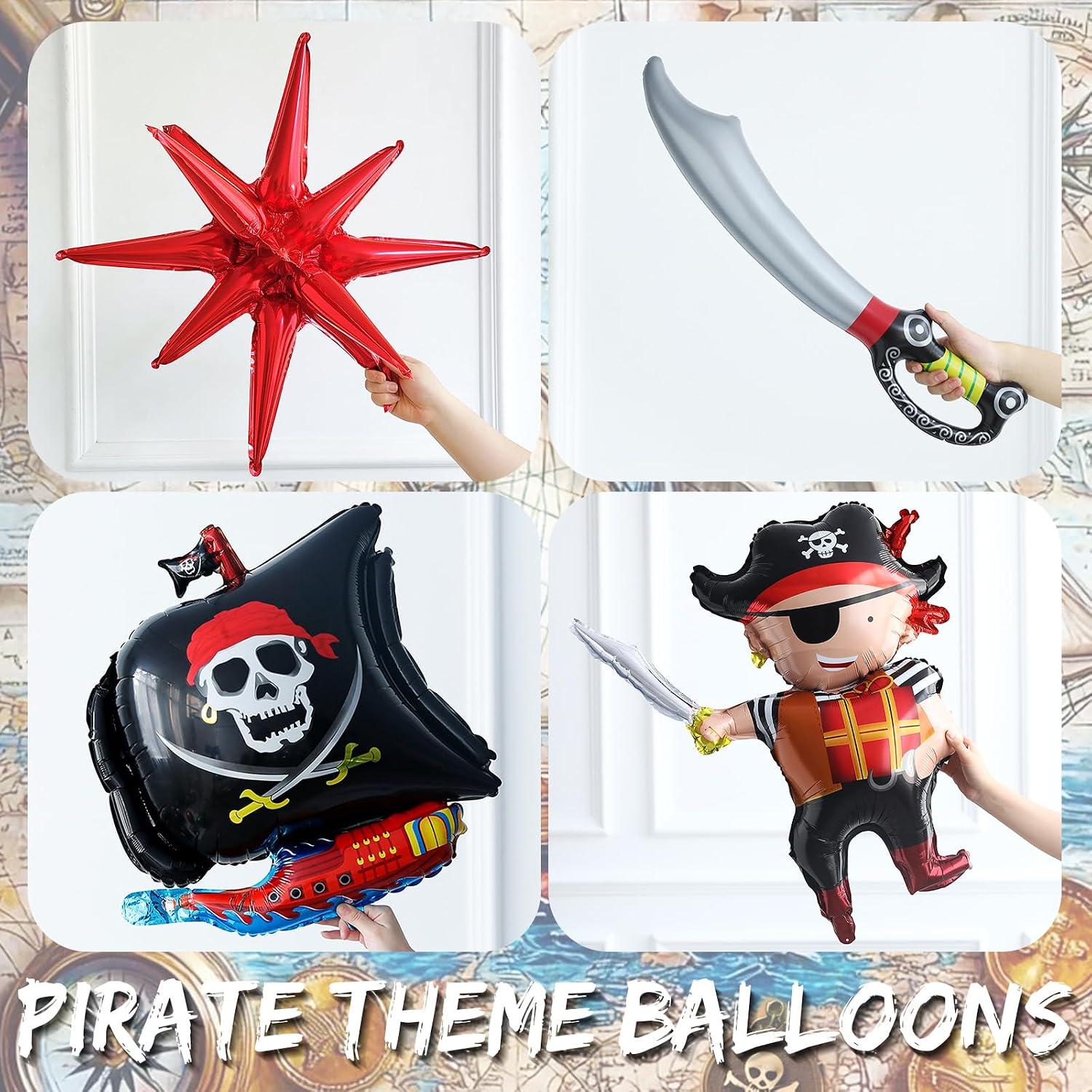 Pirate Balloon Arch Garland Kit | Red Black Balloons, Ship, Sword for Birthday Party