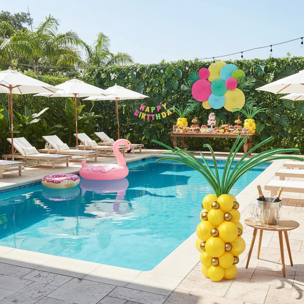 Pineapple Balloon Garland Kit | Yellow, Green, Gold Tropical Party Decor