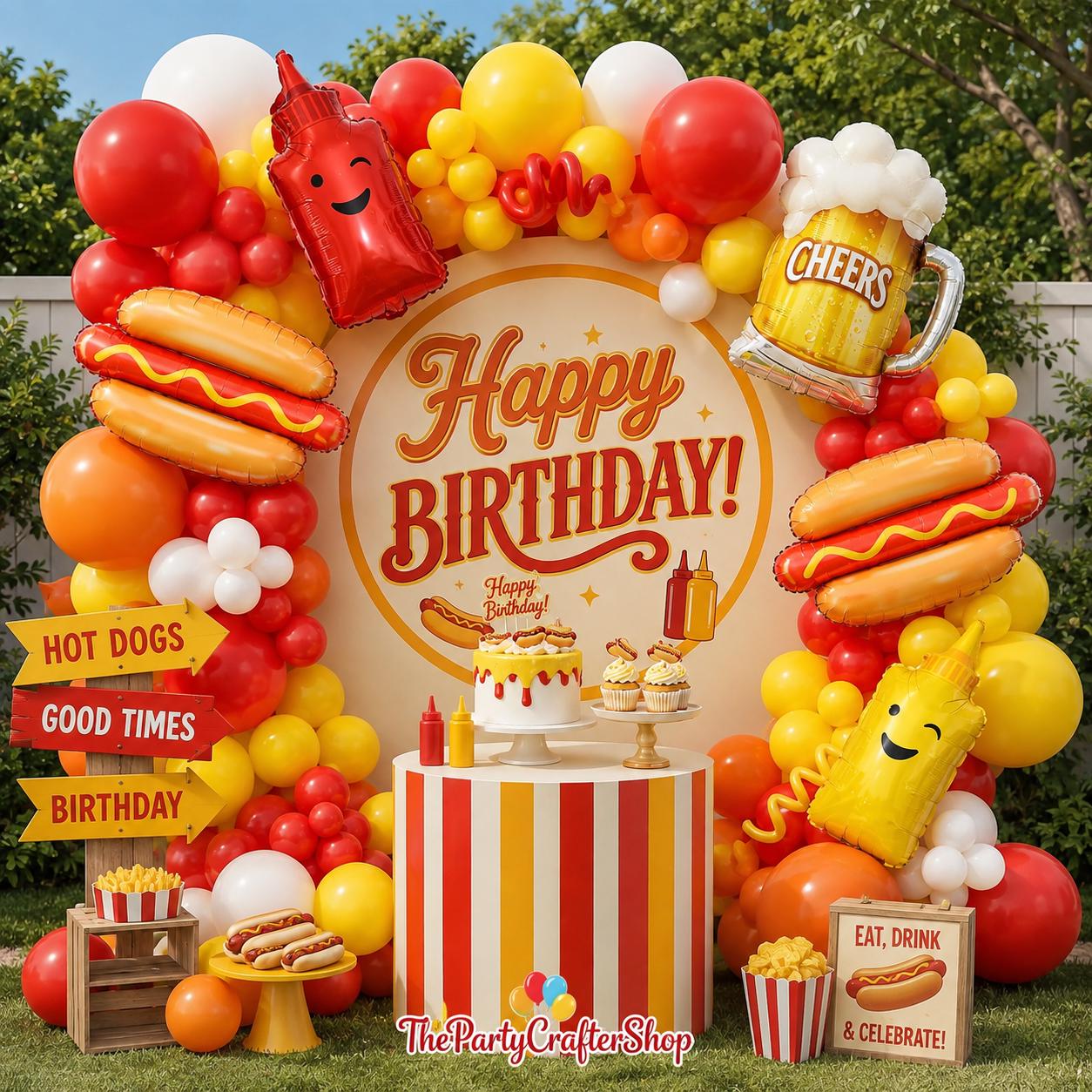 BBQ Balloon Arch Kit | Hot Dog, Ketchup, Mustard, Beer Party Decorations