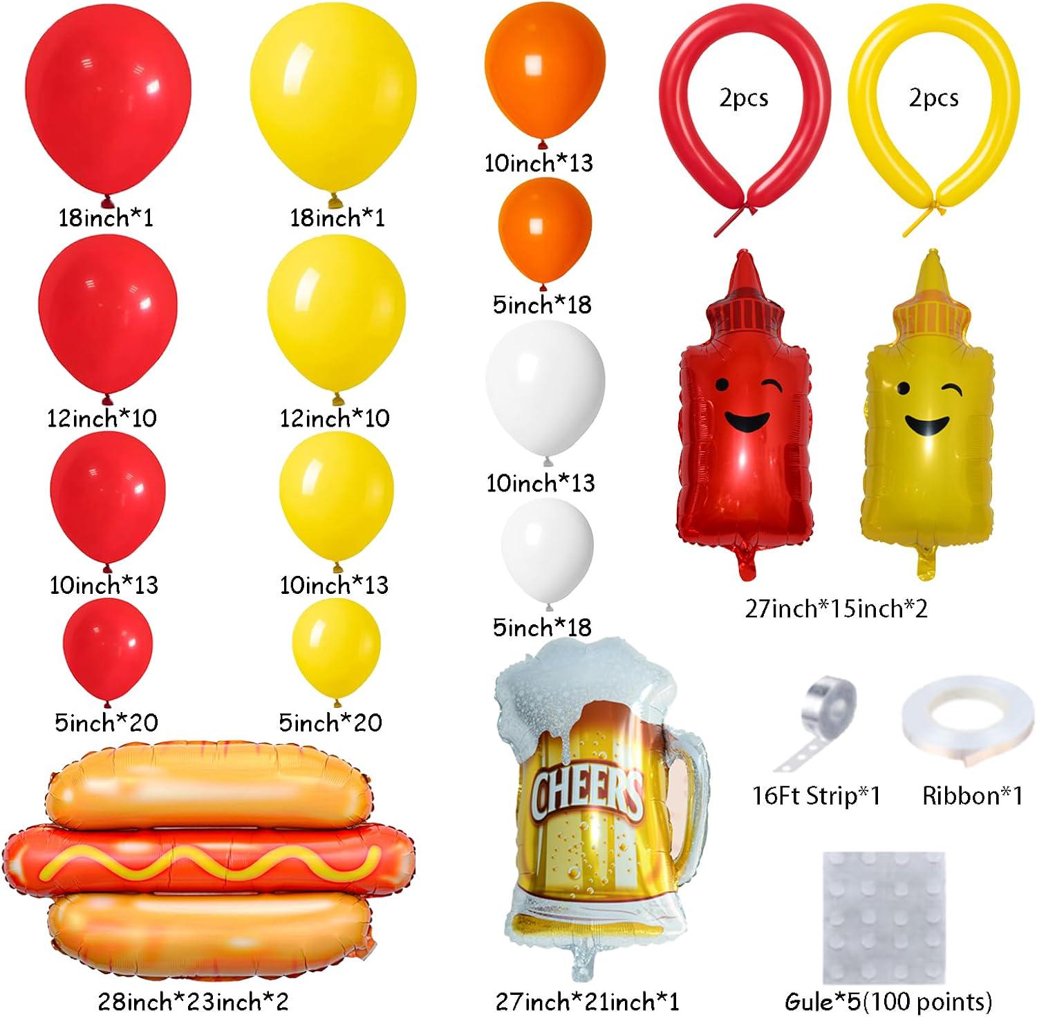 BBQ Balloon Arch Kit | Hot Dog, Ketchup, Mustard, Beer Party Decorations