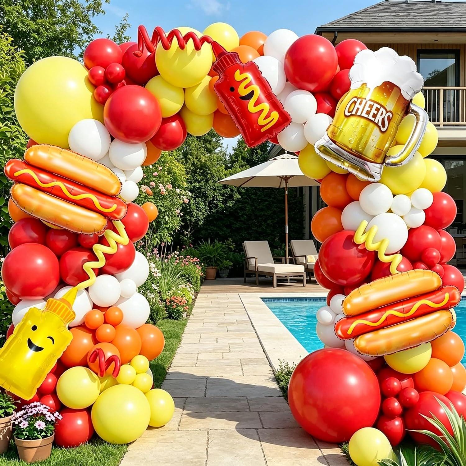 BBQ Balloon Arch Kit | Hot Dog, Ketchup, Mustard, Beer Party Decorations