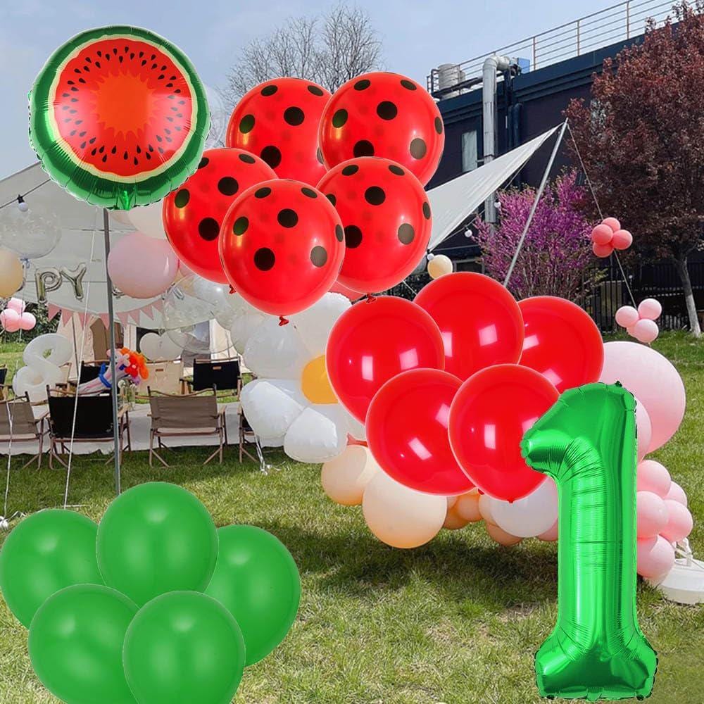 Watermelon Number 1 Balloon Set | Fruit, Red, Green Latex Party Decor