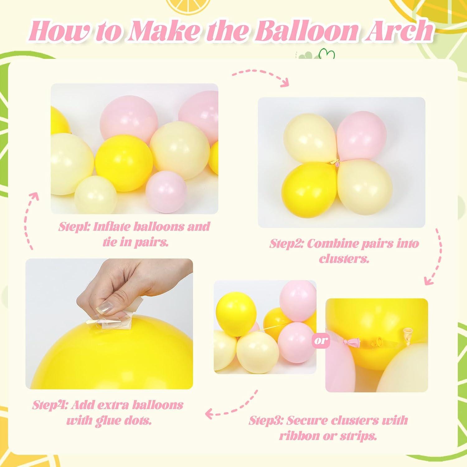 Lemon Balloon Arch Kit | Pastel Yellow Pink Citrus Party Decor