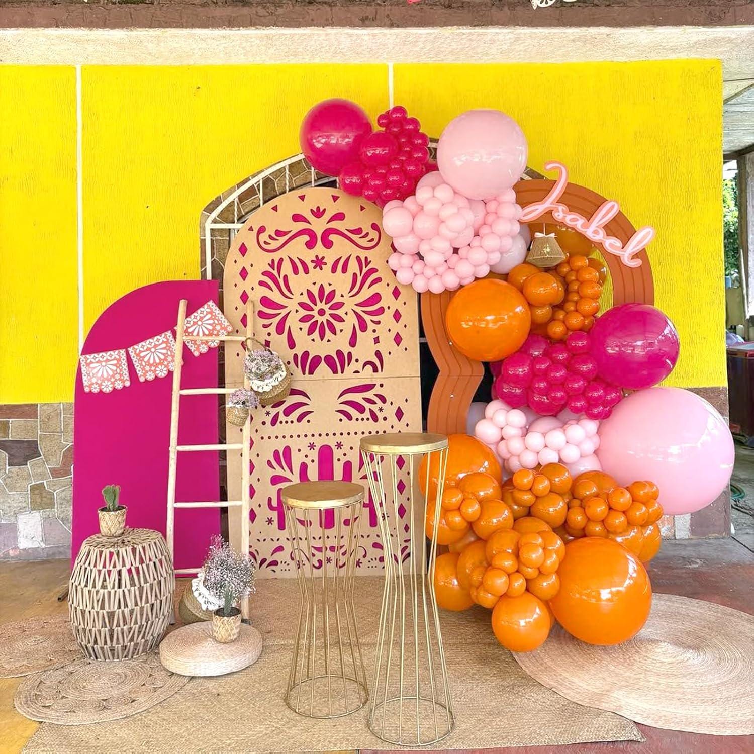 Pink Orange Balloon Arch Kit | Hot Pink Gold Confetti Garland for Birthday Baby Shower