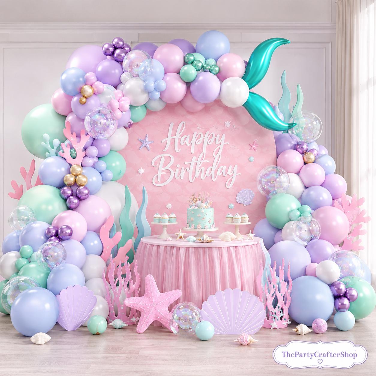 Mermaid Balloon Arch Kit | Under the Sea Princess Party Decorations (151pc)