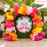 Tropical Balloon Arch Kit | Hot Pink, Yellow, Orange Luau Party Decor with Flamingos