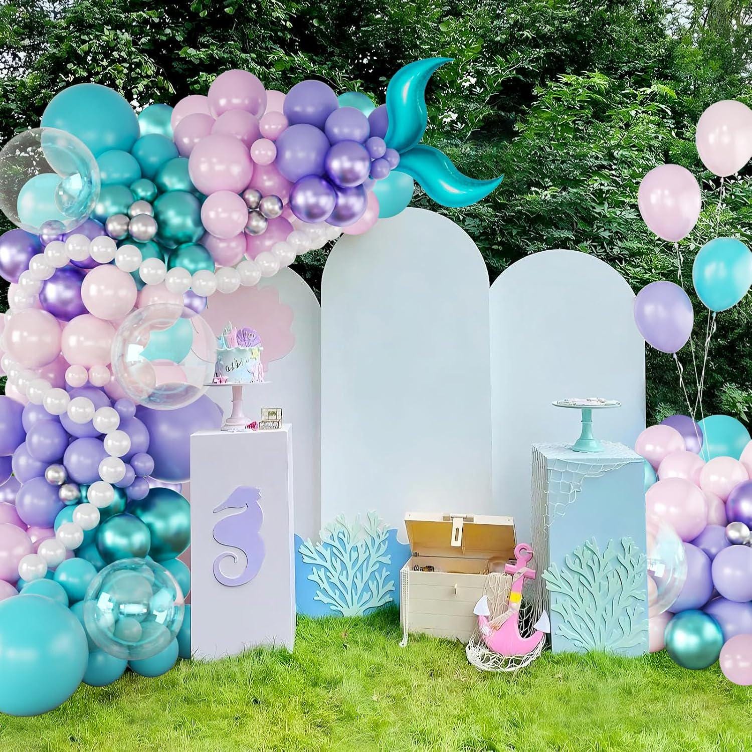 Mermaid Balloon Arch Kit | Purple Pink Blue Garland with Tails (Baby Shower, Birthday)