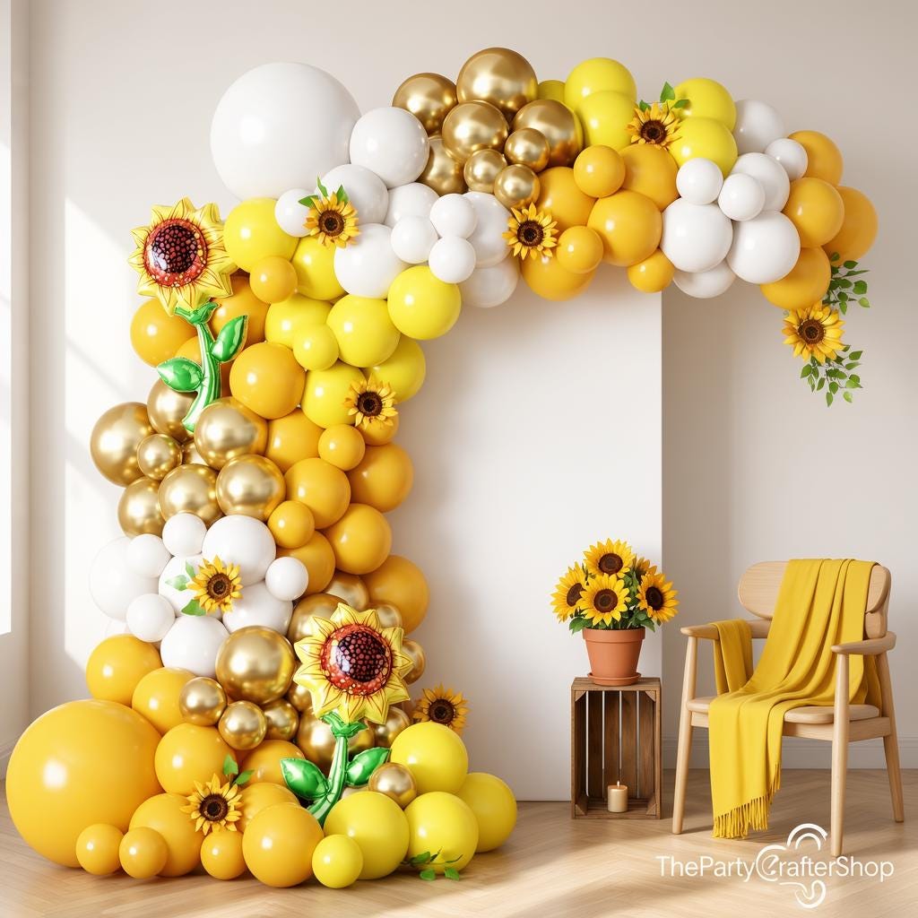 Sunflower Balloon Arch Kit | Yellow, White, Gold Party Decor