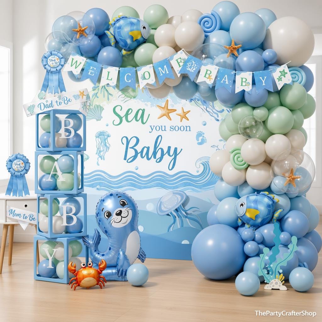 Under the Sea Baby Shower Kit | Ocean Animal Balloon Arch Backdrop Decorations