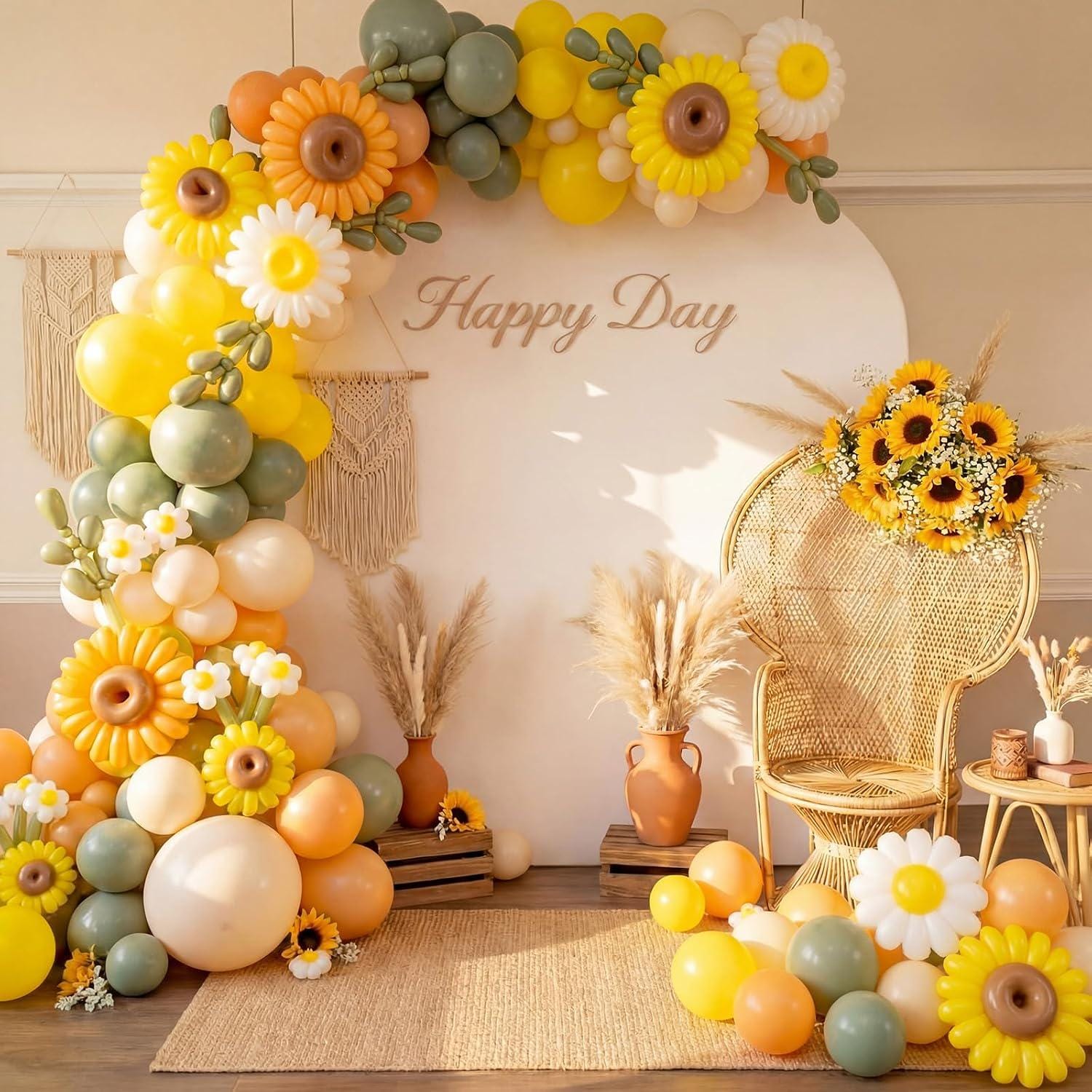 Sunflower Balloon Arch Garland Kit | Yellow, Brown, Sage Green Party Decor