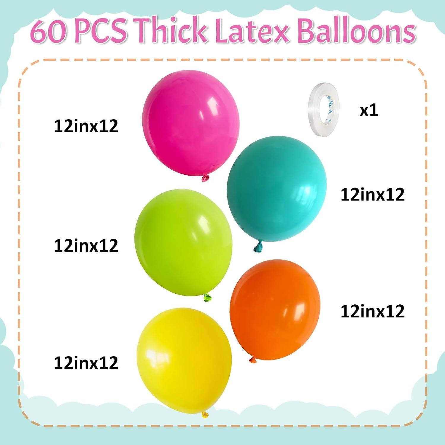 60pc Rainbow Balloons | 12 Inch Multicolor Latex Party Decor