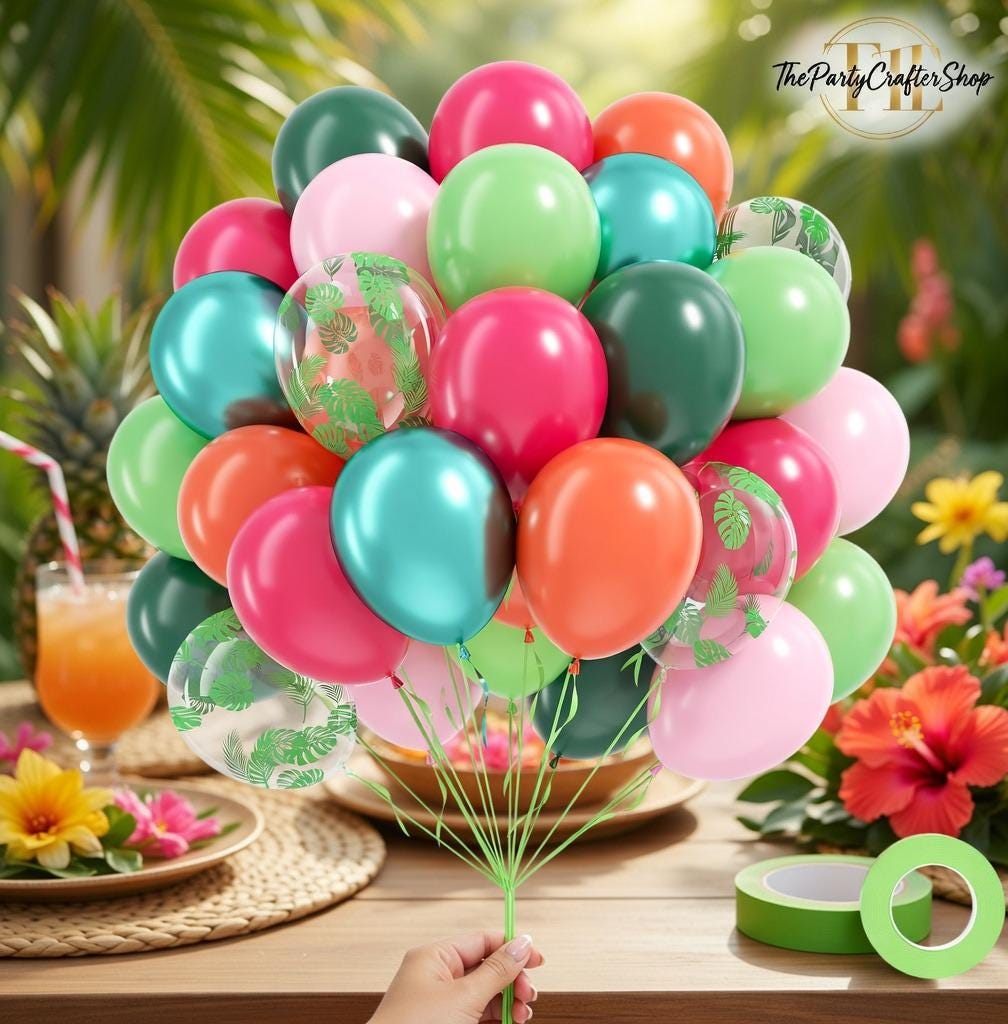 Tropical Balloons | Pink, Green, Orange Printed Party Decor