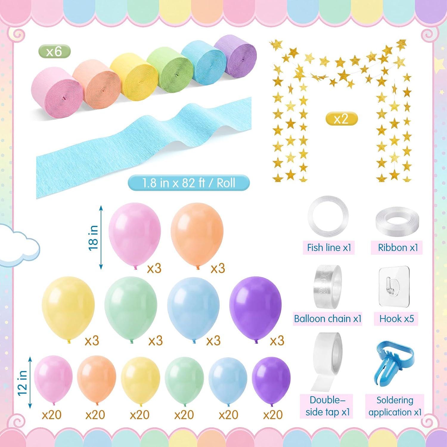 Pastel Balloon Arch Kit with Star Garland | Birthday, Carnival, Festival Backdrop
