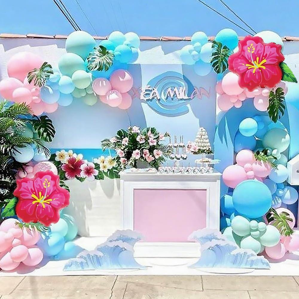 Tropical Balloon Arch Kit | Pink, Blue, Mist Green Hibiscus Party Decor