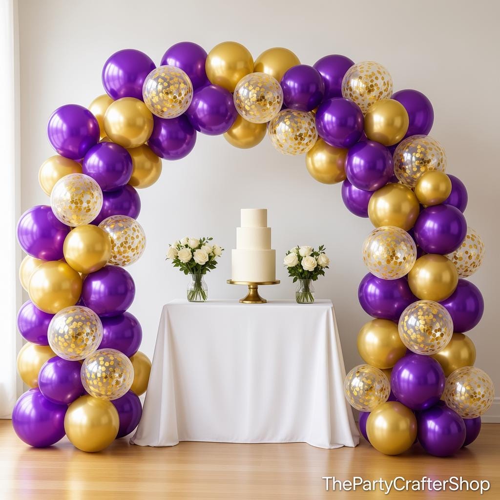 121pc Purple Gold Balloon Arch Kit | Birthday Graduation Wedding Anniversary Party Decorations