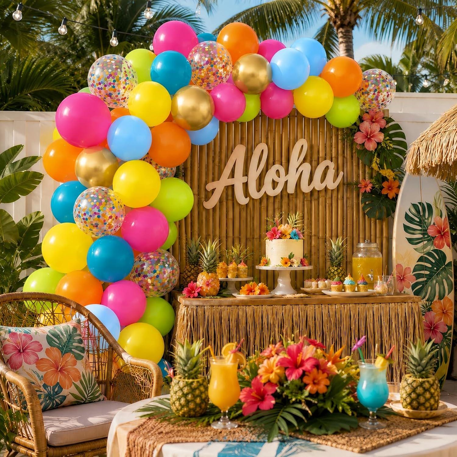 Tropical Confetti Balloon Set | Hot Pink, Orange, Teal, Gold Party Balloons
