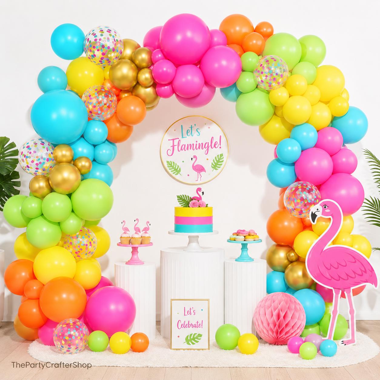 Tropical Balloon Arch Kit, Hot Pink Green Blue Confetti Luau Party Decor