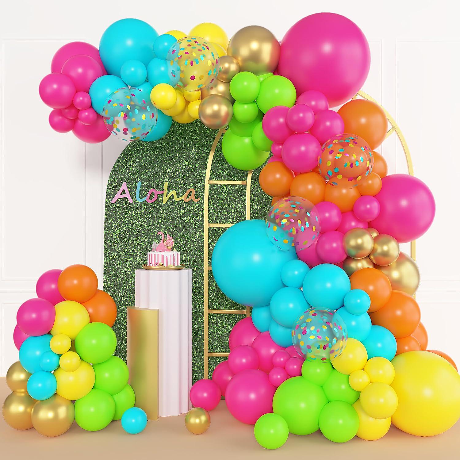 Tropical Balloon Arch Kit, Hot Pink Green Blue Confetti Luau Party Decor