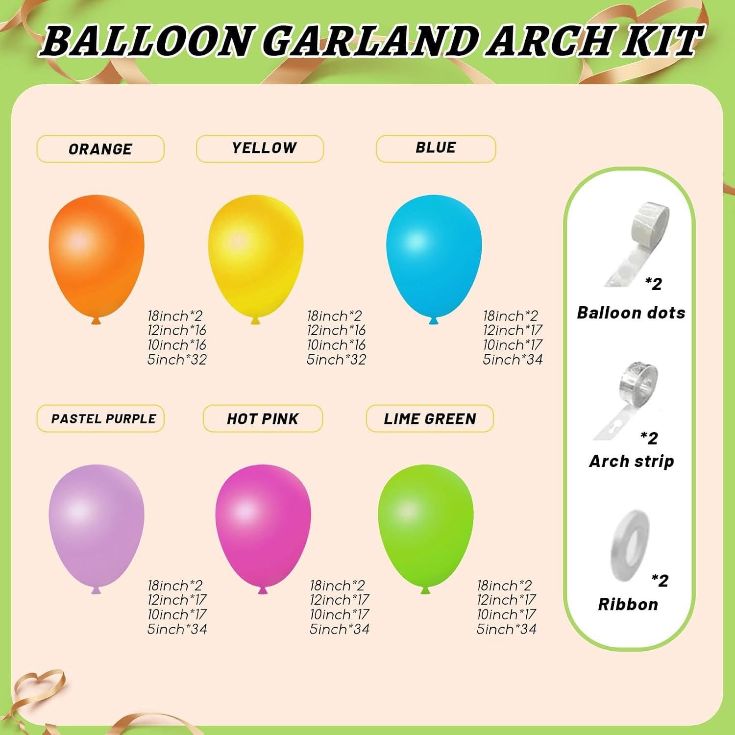 Tropical Balloon Arch Garland Kit, Rainbow Luau Party Decor