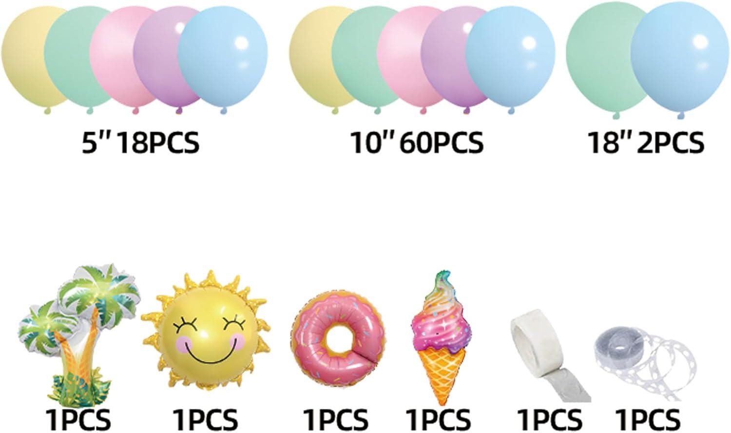 Pastel Balloon Garland Arch Kit, Summer Beach Pool Party, Sun Donut Ice Cream Decor