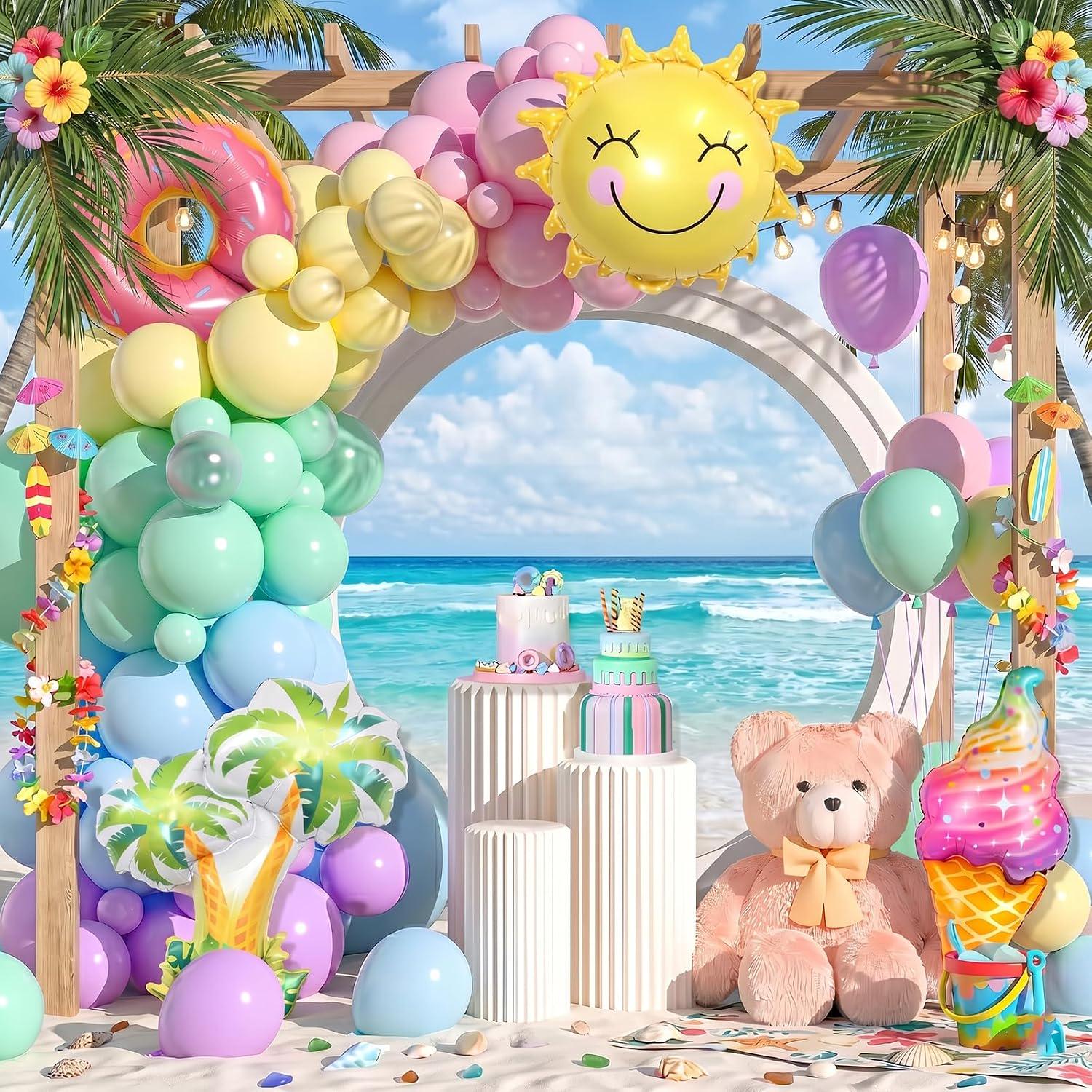 Pastel Balloon Garland Arch Kit, Summer Beach Pool Party, Sun Donut Ice Cream Decor
