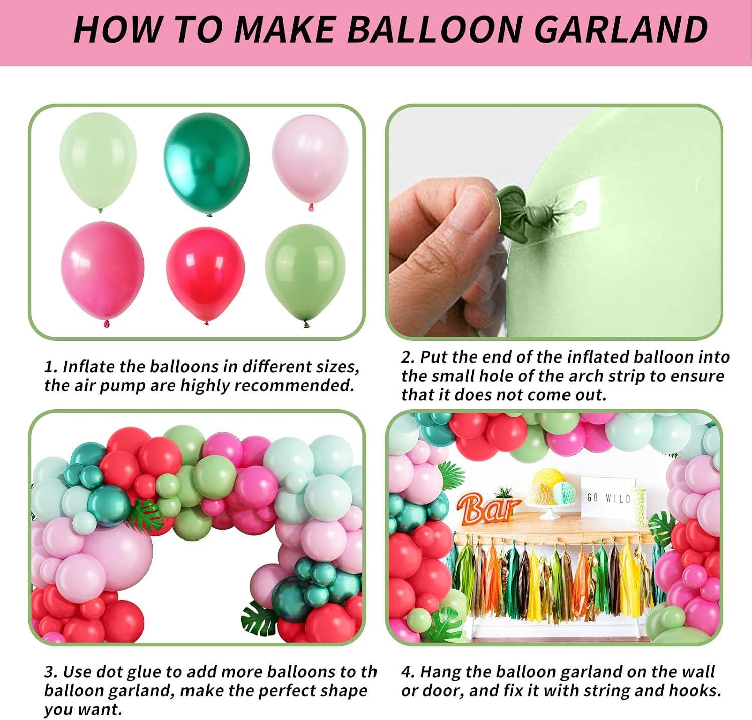 Pink Flamingo Balloon Arch Kit | Tropical Luau Decor, Olive Green, Pastel, Red Balloons