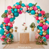 Teal Pink Gold Balloon Arch Garland Kit | Double Stuffed Tropical Party Decor