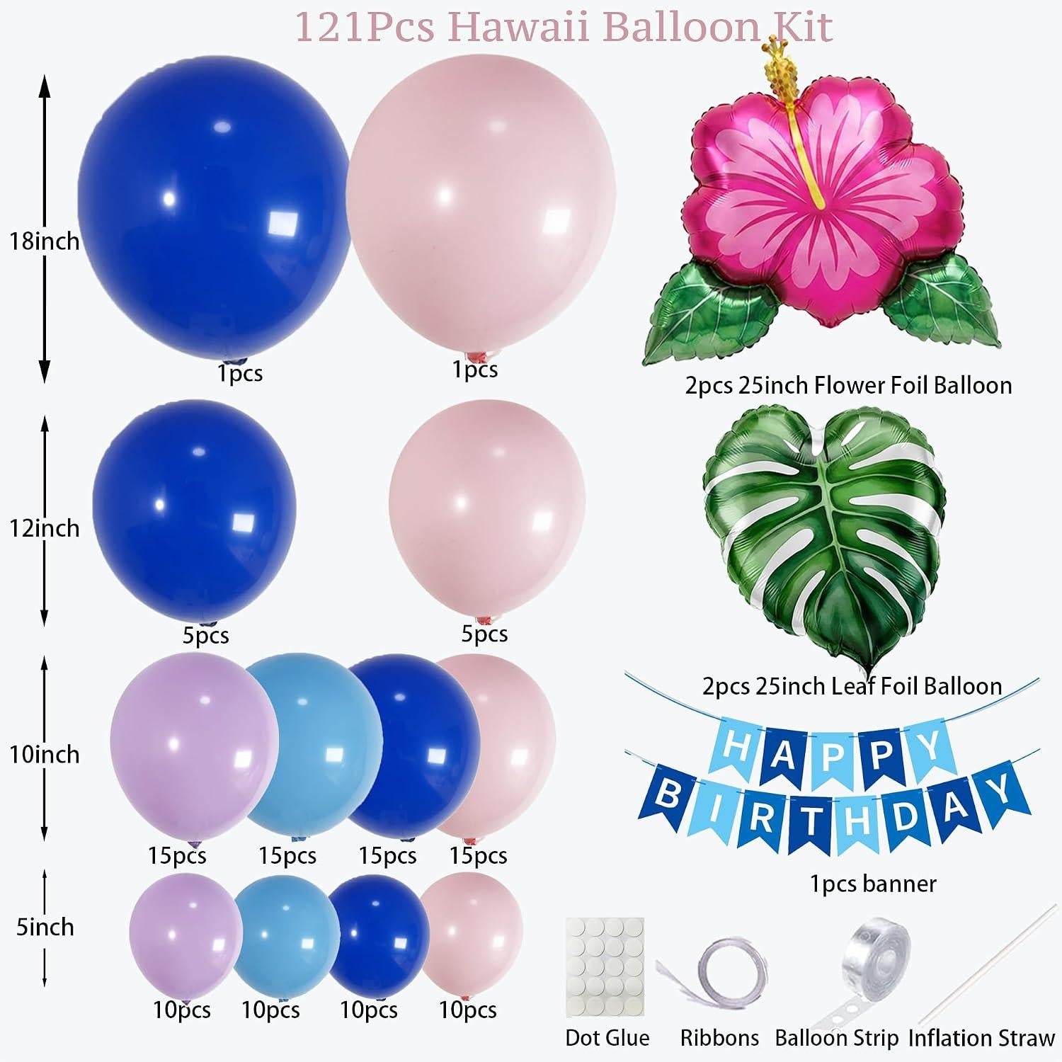 Tropical Balloon Arch Kit | Hawaiian Luau Birthday Decorations, Hibiscus, Palm Leaf Balloons
