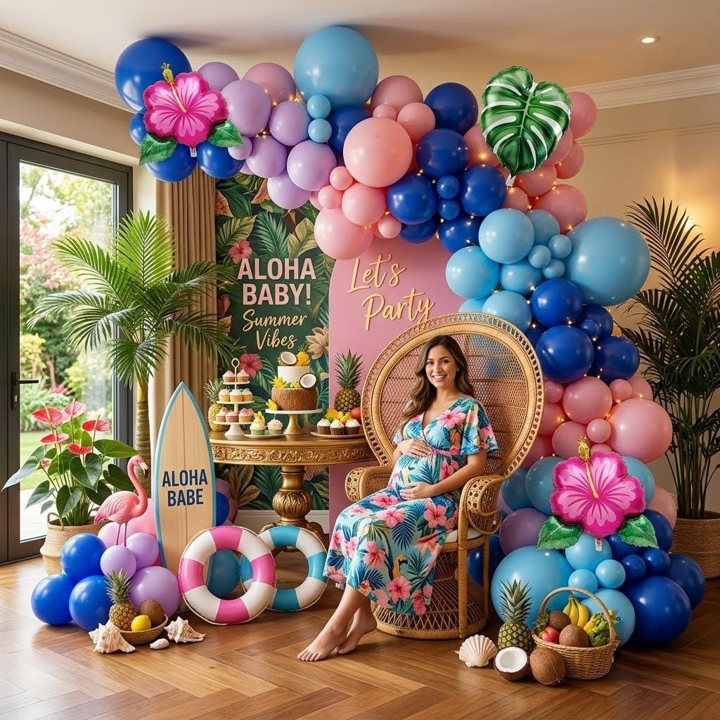 Tropical Balloon Arch Kit | Hawaiian Luau Birthday Decorations, Hibiscus, Palm Leaf Balloons