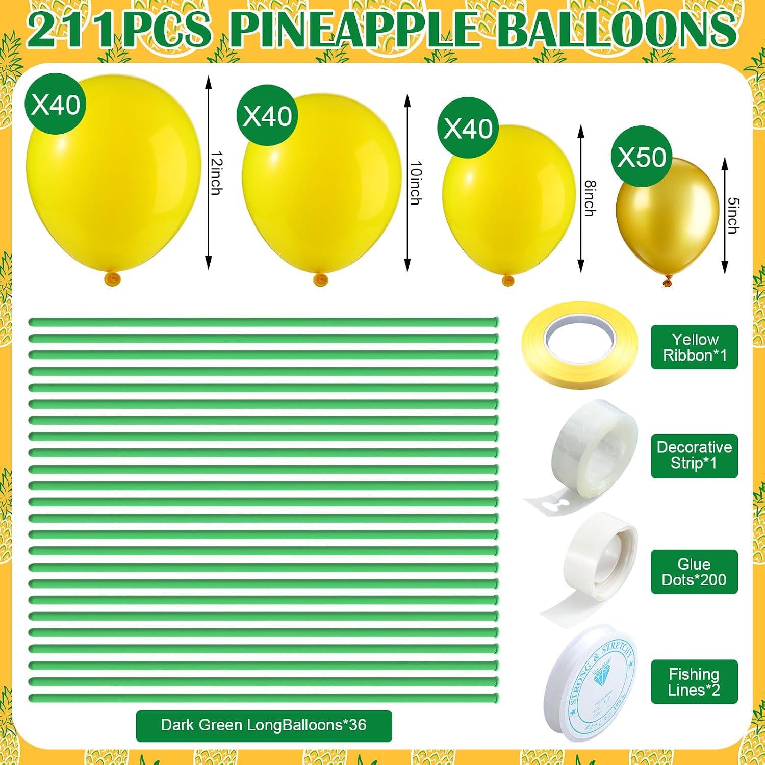 Pineapple Balloon Kit | Gold Green Tropical Luau Party Decorations