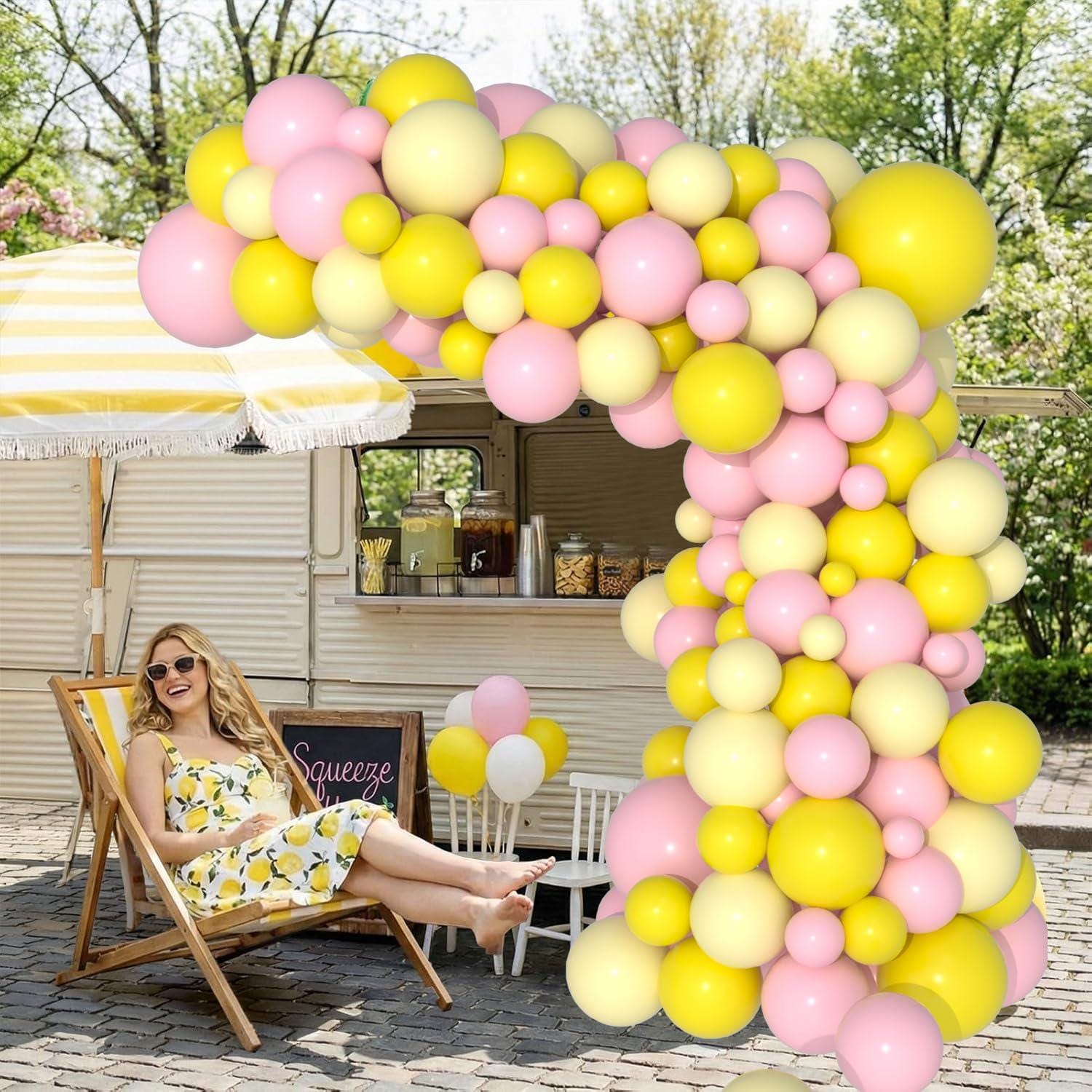 Pastel Lemon Balloon Arch Kit | Pink Yellow Garland for Birthday, Baby Shower, Wedding