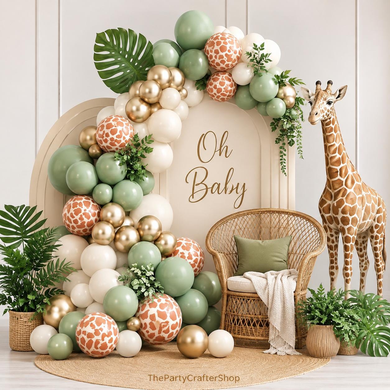 Jungle Safari Balloon Arch Kit | Sage Green, Sand Giraffe Print Balloons