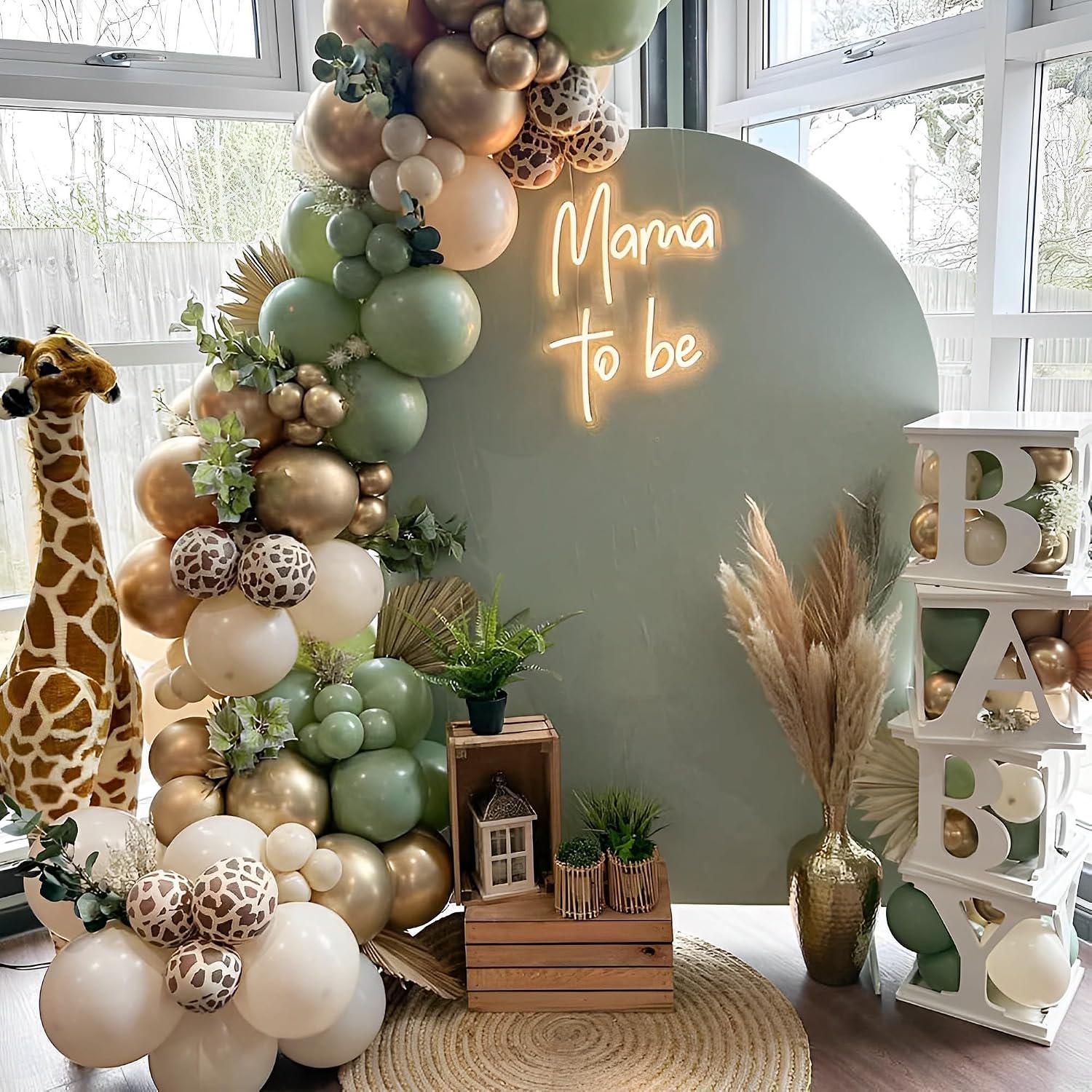 Jungle Safari Balloon Arch Kit | Sage Green, Sand Giraffe Print Balloons
