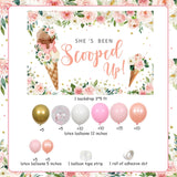 Ice Cream Bridal Shower Backdrop | Floral Pink Gold Balloon Arch Decorations