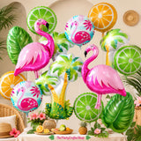 12pc Tropical Flamingo Palm Tree Foil Balloons | Luau Birthday Party Decor