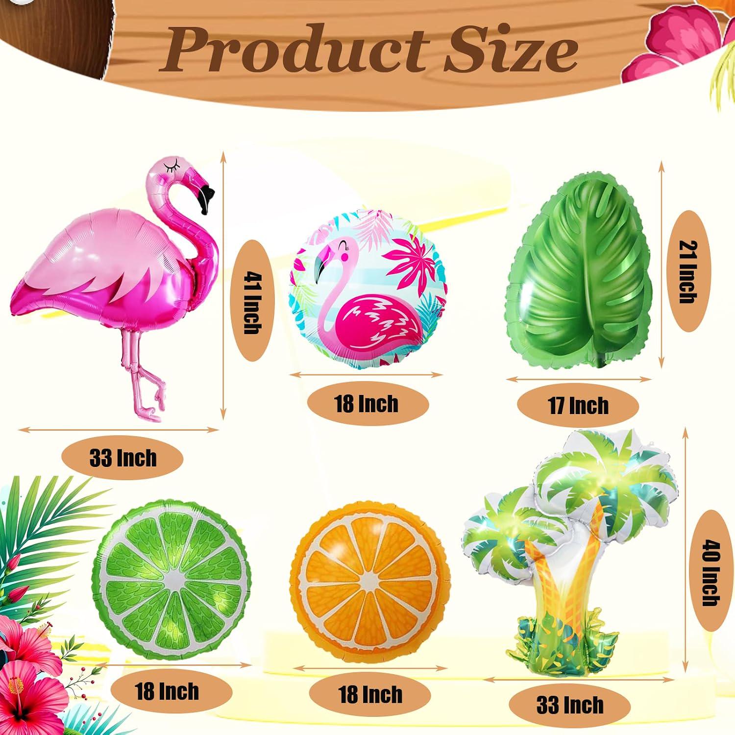12pc Tropical Flamingo Palm Tree Foil Balloons | Luau Birthday Party Decor