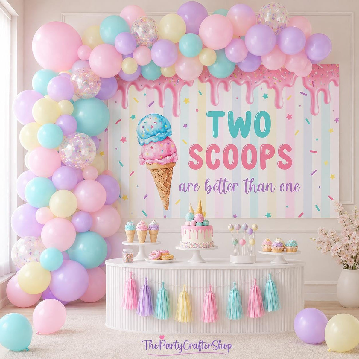 Two Scoops Ice Cream Balloon Arch Kit | Twins Baby Shower, Birthday Backdrop