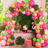 Tropical Balloon Arch Kit | Hawaiian Luau Party Decorations with Palm Leaves, Confetti