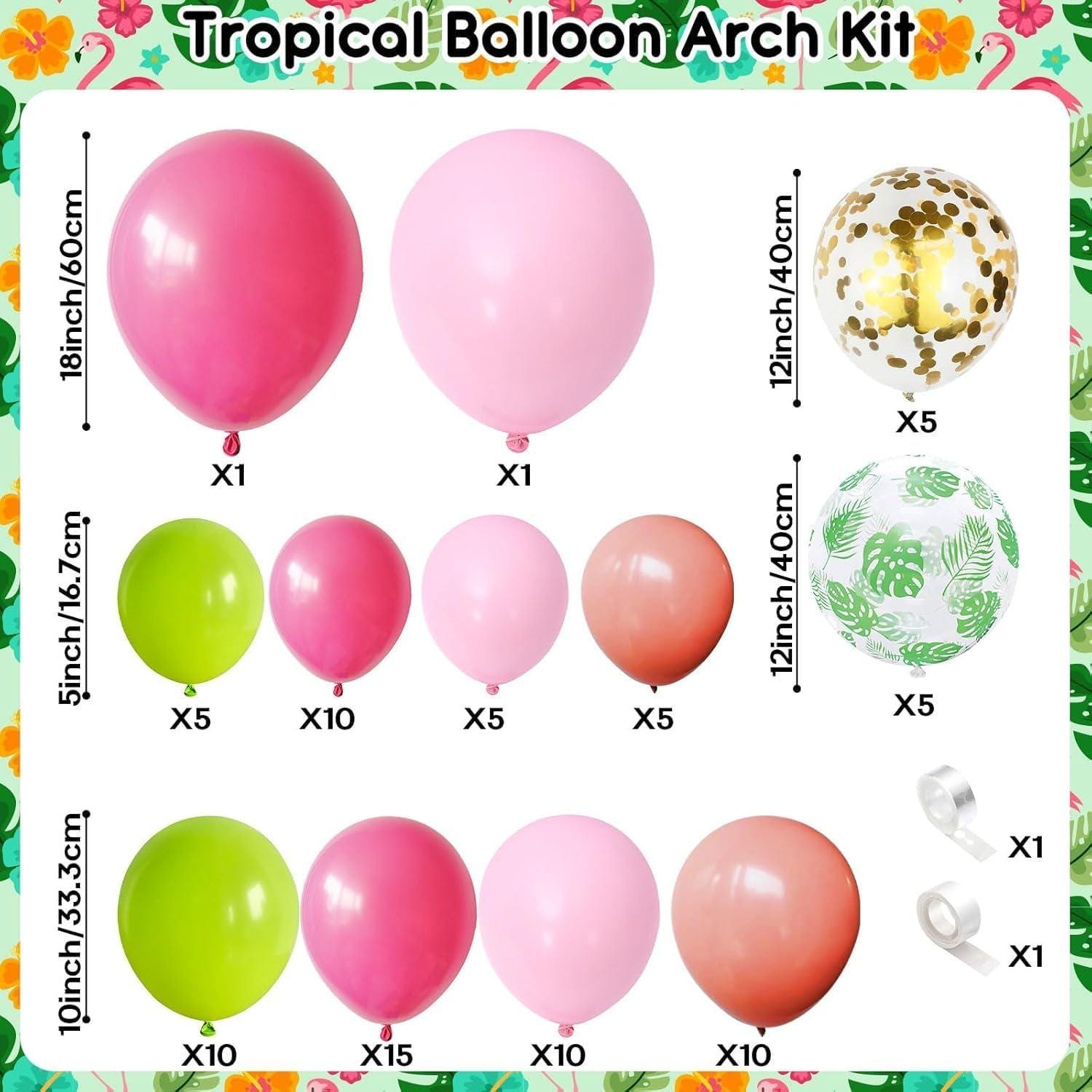 Tropical Balloon Arch Kit | Hawaiian Luau Party Decorations with Palm Leaves, Confetti