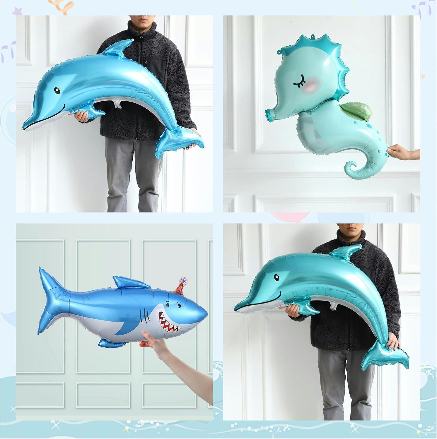Under the Sea Balloon Arch Kit | Ocean Birthday Party Decorations with Blue Bubble Balloons, Dolphin Shark and Seahorse Foil Balloons
