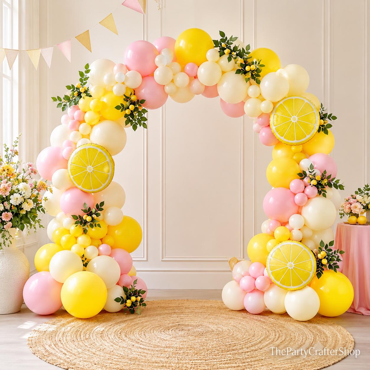 Pink Yellow Lemon Balloon Arch Kit | Citrus Garland for Parties