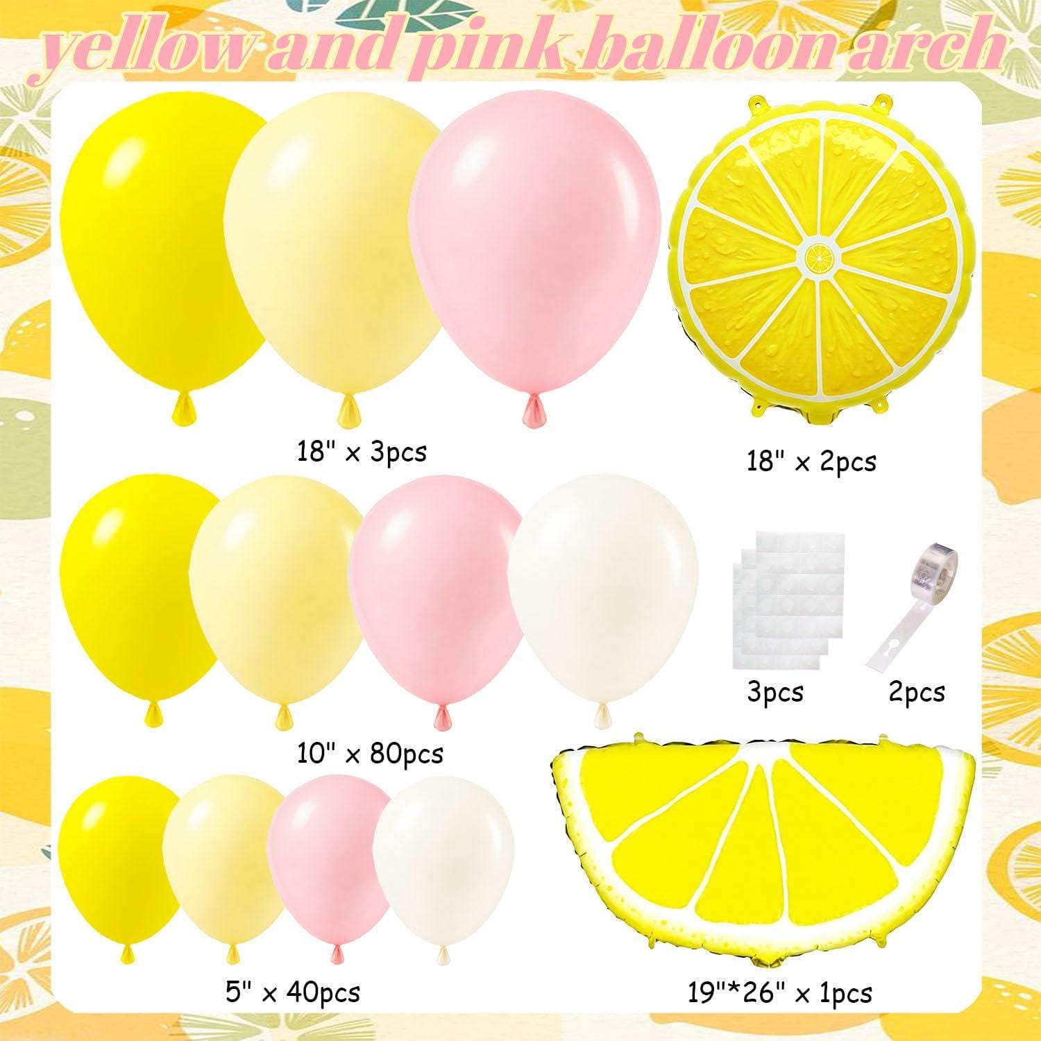 Pink Yellow Lemon Balloon Arch Kit | Citrus Garland for Parties