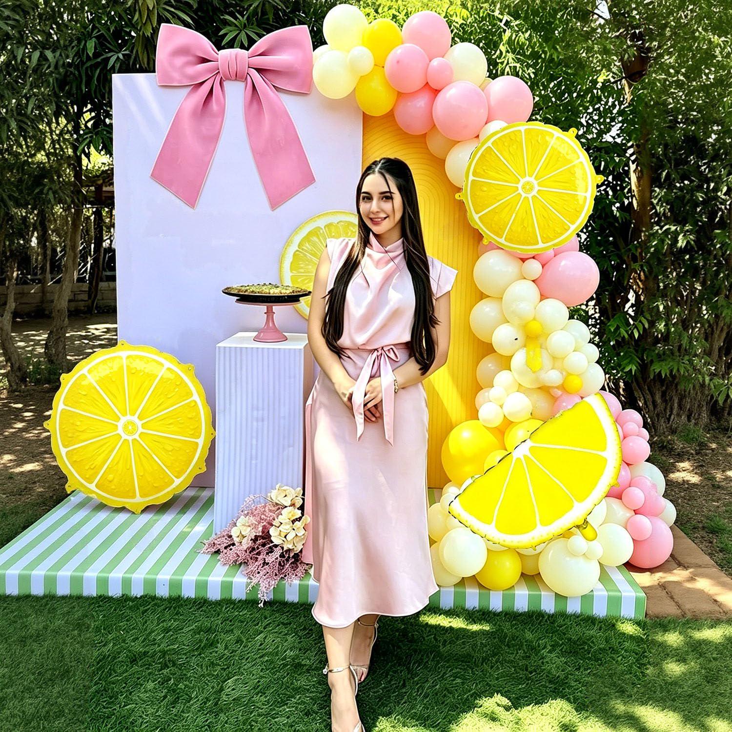 Pink Yellow Lemon Balloon Arch Kit | Citrus Garland for Parties