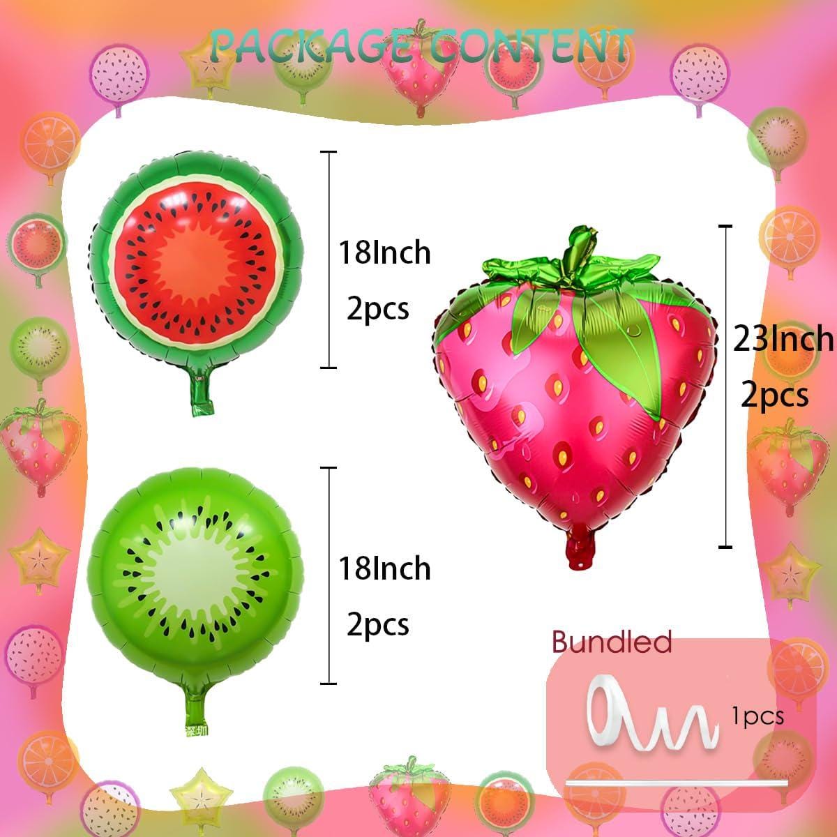 Assorted Fruit Foil Balloons | Watermelon, Kiwi, Strawberry, Orange Party Decor