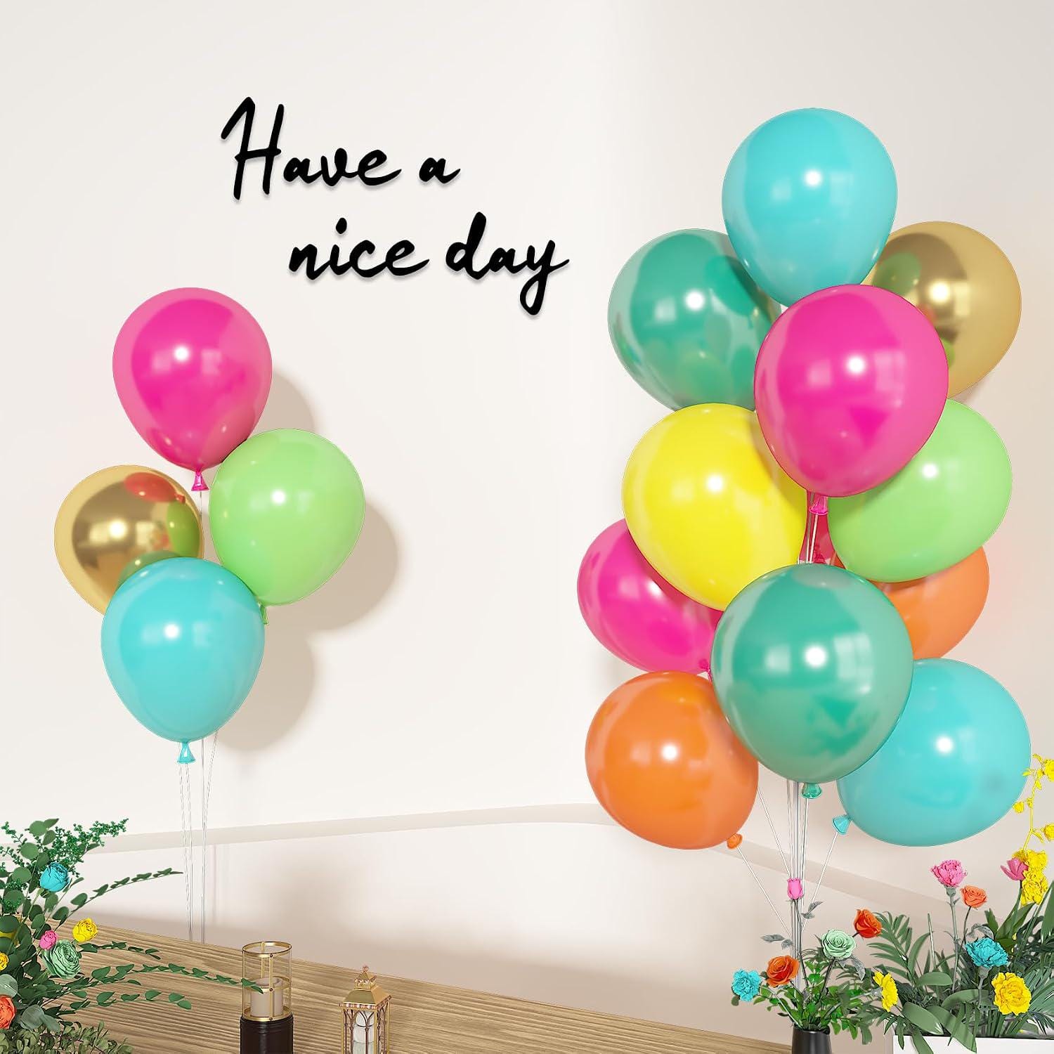 Tropical Balloon Set | Hot Pink, Orange, Teal, Yellow, Green, Gold Confetti Balloons