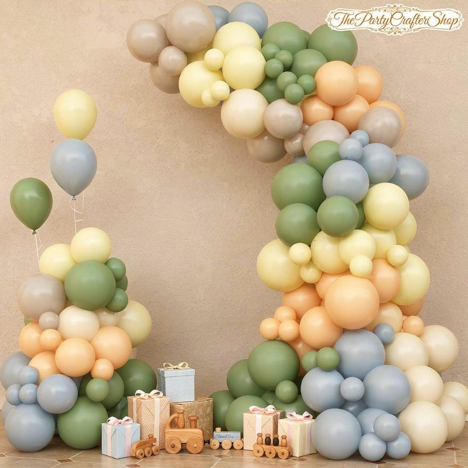 115pc Neutral Balloon Arch Kit | Dusty Blue, Sage Green, Cream Party Decor