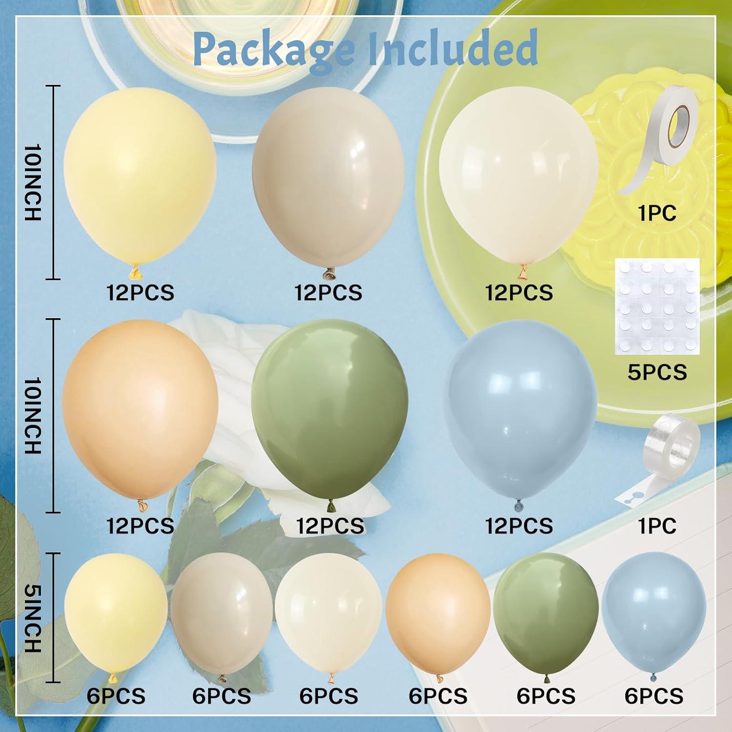 115pc Neutral Balloon Arch Kit | Dusty Blue, Sage Green, Cream Party Decor