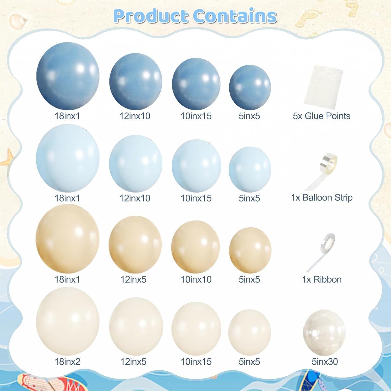 Dusty Blue Balloon Arch Kit | Pearl White Sand Balloons for Baby Shower, Birthday Decor
