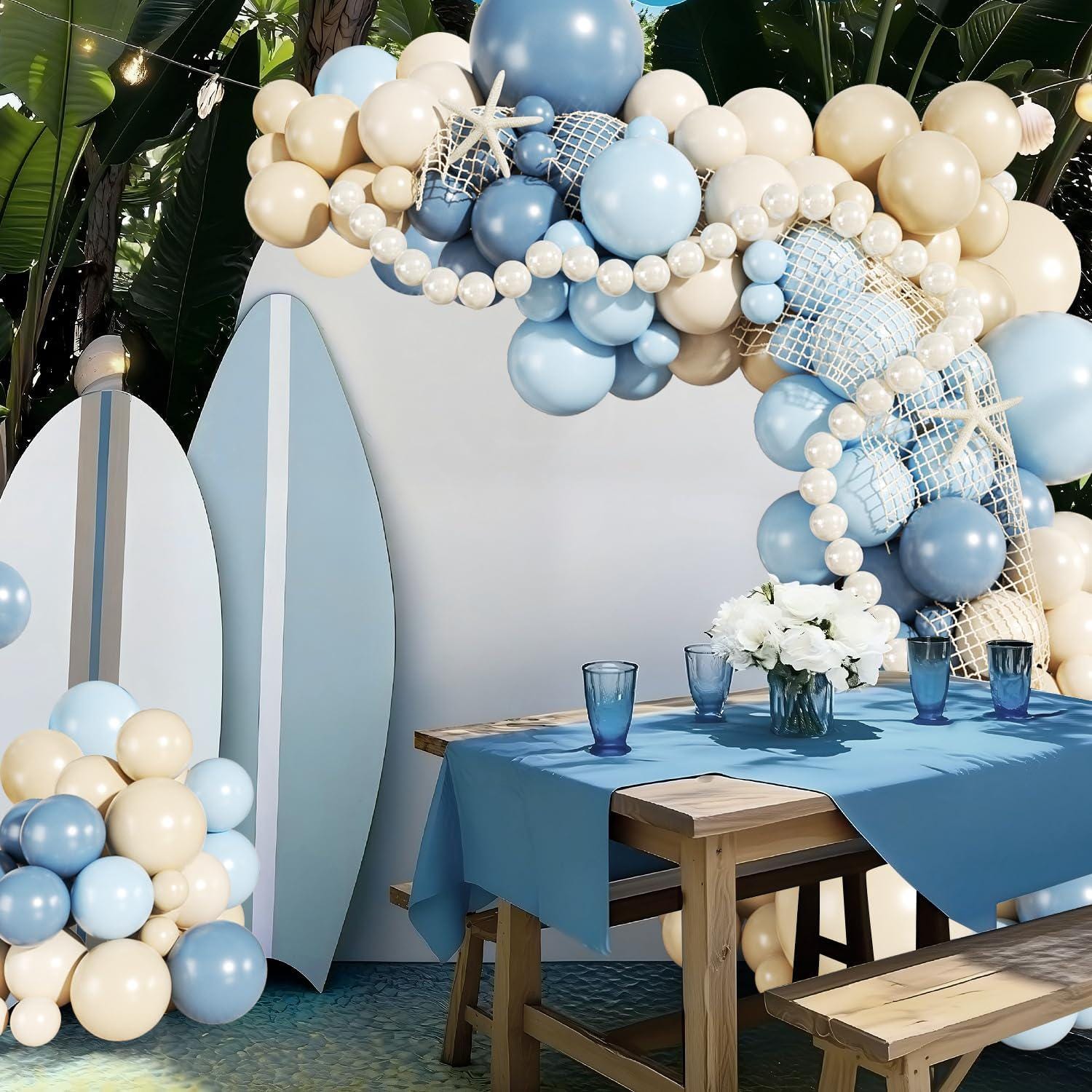 Dusty Blue Balloon Arch Kit | Pearl White Sand Balloons for Baby Shower, Birthday Decor
