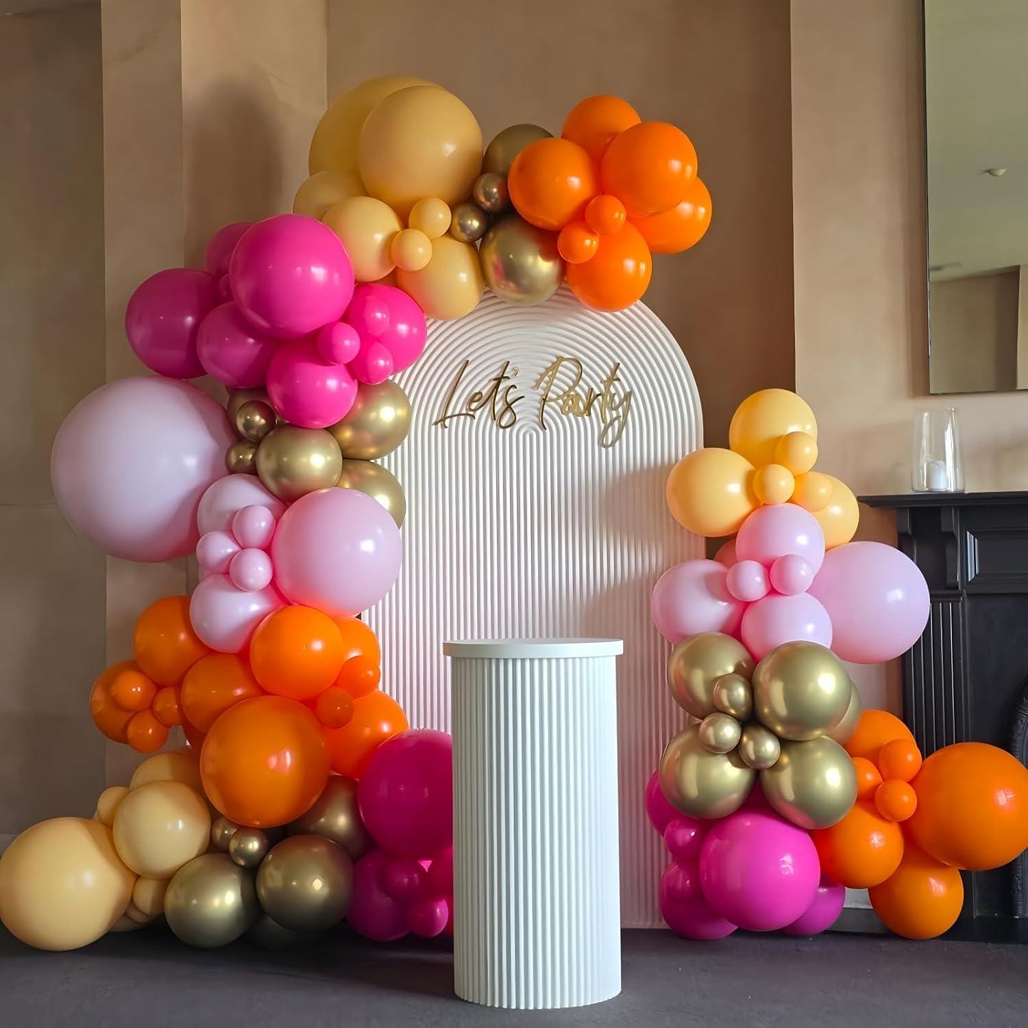 60pc Sunset Fiesta Balloon Set | Hot Pink, Orange, Gold Party Decor